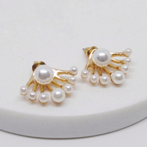 Jewelry - Gold Faux Pearl Ear Jacket Stud Earrings